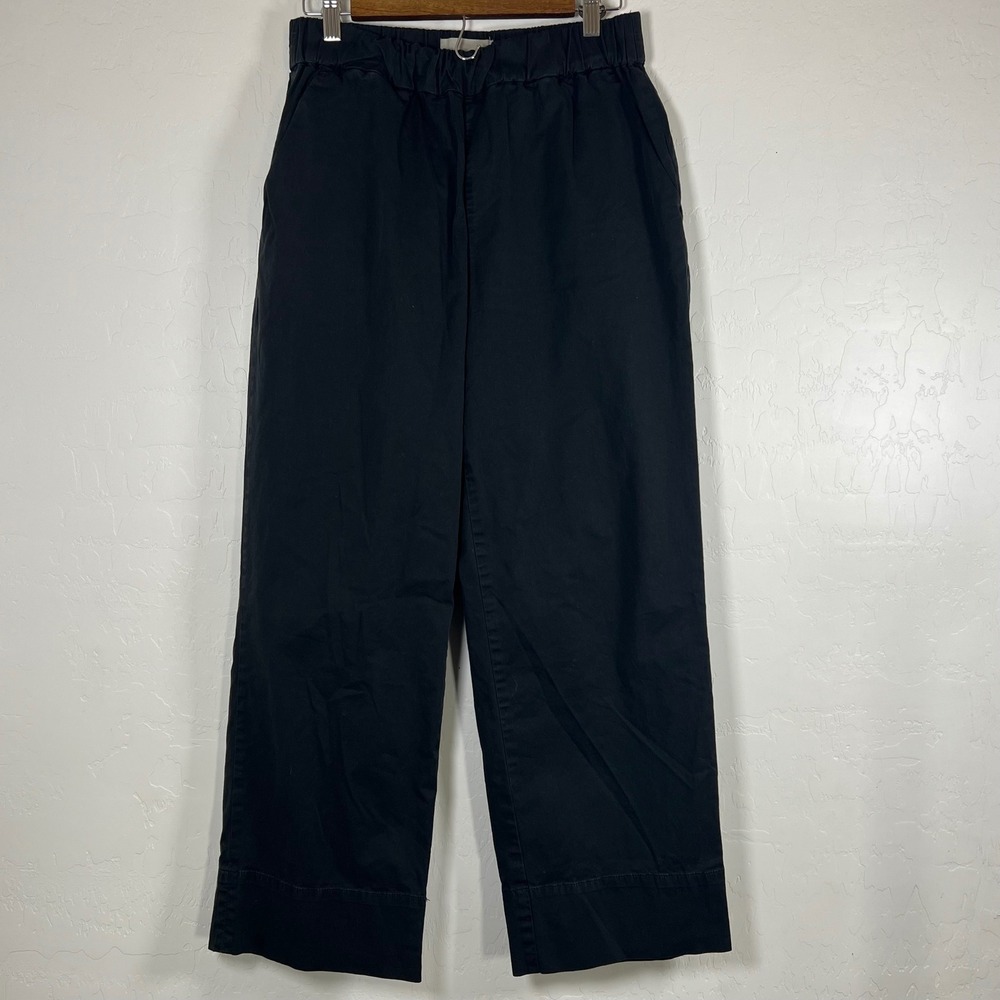 Everlane Womens Black Wide Leg Elastic Waist Cropped Pull On Pants Size L
